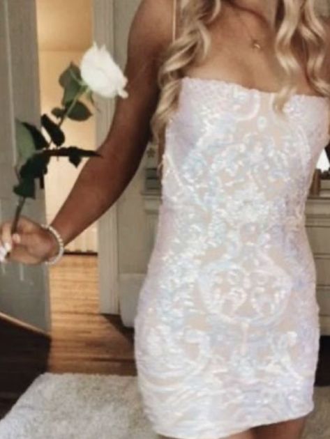 Lucy In The Sky Starstruck Dress, White Sparkle Dress Hoco, White Hoco Dress Short, Pinterest Hoodies, Hoco Dresses Aesthetic, White Hoco Dress, White Sparkle Dress, Winter Formal Dresses Short, 2023 Recap