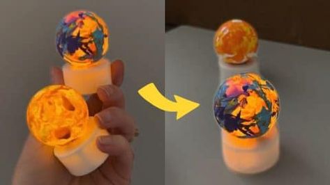 DIY Tea Light Planets | DIY Joy Projects and Crafts Ideas Solar System Styrofoam Balls, Solar System Foam Balls, Planet Lamp Diy, Solar System Christmas Ornaments Diy, Planets Lamps, Fairy Lights In A Jar, Flower Fairy Lights, Night Light Diy, Outdoor Candle Holders