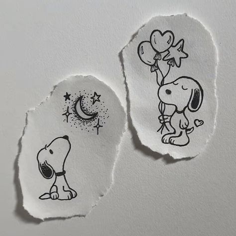 Snoopy Moon Tattoo, Doodle Patchwork Tattoo, Snoopy Couple Tattoo, Simple Snoopy Tattoo, Snoopy And Woodstock Tattoo Matching, Snoopy Matching Tattoos, Cute Snoopy Tattoo, Matching Snoopy Tattoos, Peanuts Tattoo Ideas