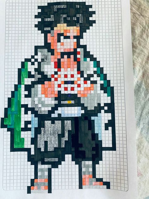 Demon Slayer Pixel Art, Demons Layer, Gyomei Himejima, Modele Pixel Art, Superflat, Graph Paper Drawings, Diy Perler Bead Crafts, Creative Drawing Prompts, Minecraft Pixel Art