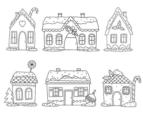 Set of christmas gingerbread houses cont... | Premium Vector #Freepik #vector #christmas-cookies #christmas-sweets #gingerbread #christmas-gingerbread Gingerbread House Doodle, Gingerbread Doodle, Doodle Houses, House Doodle, Easy Christmas Drawings, House Cartoon, House Sketch, Christmas Gingerbread House, House Illustration