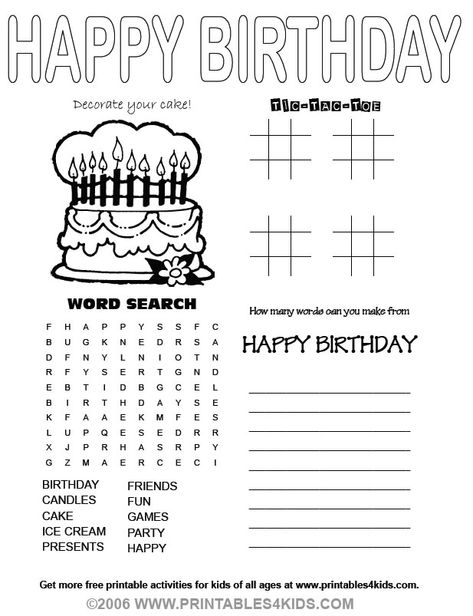 Birthday Activities Kids, 1st Birthday Games, Blank Family Tree, Happy Birthday Words, Family Tree Printable, 60 Birthday, Birthday Coloring Pages, Birthday Words, Free Printable Activities