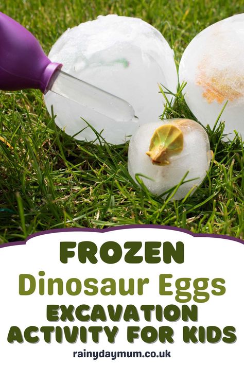 A fun and educational activity for kids to excavate dinosaurs from frozen egg shapes. Great for learning about dinosaurs and playing with melting for science. Dinosaur Digging Activity, Dinosaur Stem Activities, Day Camp Activities, Magic Tree House Books, Homeschool Hacks, Kids Sand, Dinosaur Printables, Magic Treehouse, Dinosaur Activities