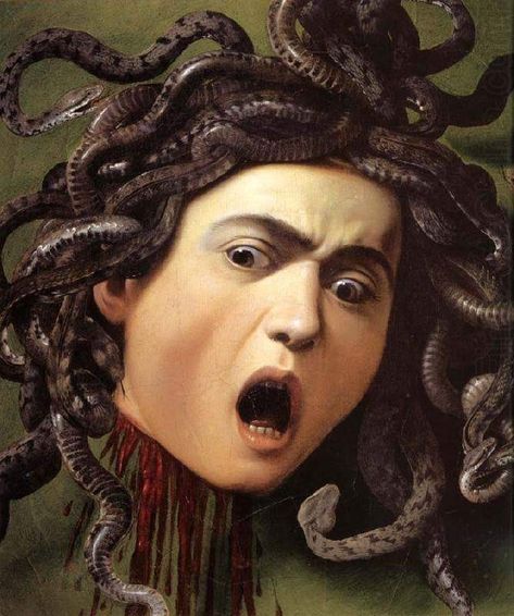 Caravaggio Aesthetic, Medusa Caravaggio, Florence Tattoo, Michelangelo Caravaggio, Medusa Painting, Italian Artwork, Head Of Medusa, Caravaggio Paintings, Famous Art Pieces