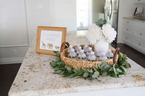 Modern Safari First Birthday | CatchMyParty.com Balloon Fireplace, Safari Birthday Party Ideas, Beverage Station Party, Safari Theme Birthday Party, Name Lettering, Giraffe Party, Jungle Theme Birthday Party, 2nd Birthday Party For Boys, Lion King Party