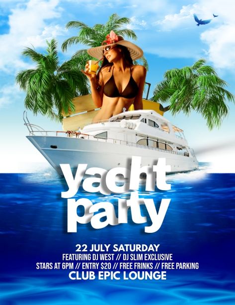 Pool Party Poster, Flyer Background, Graphic Design Freebies, Yacht Party, Flyer And Poster Design, Social Media Schedule, Background Ideas, Event Flyer Templates, Boat Party