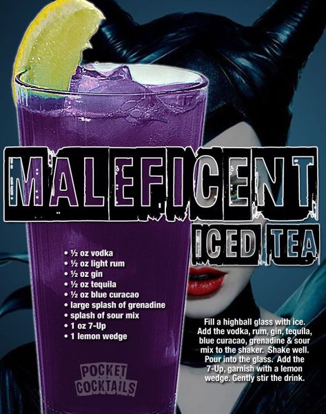 Maleficent Iced Tea Tavern Drinks, Movie Recipes, Pocket Cocktails, Ultimate Sleepover, Disney Drinks, Work Decor, Cocktail Drinks Alcoholic, Halloween Fest, Mixed Drinks Alcohol