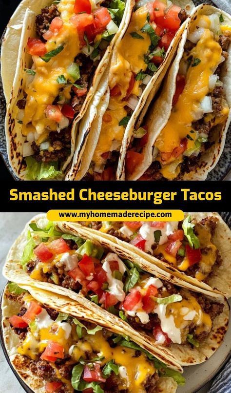 These smashed cheeseburger tacos are the perfect tacos for a fun twist on burgers. Juicy, cheesy, and crispy, they’re the best cheeseburger tacos for taco night Smashed Tacos, Cheeseburger Tacos, The Best Cheeseburger, Fusion Dishes, Crispy Fry, Melty Cheese, Cheese Toast, Taco Night, Shredded Lettuce