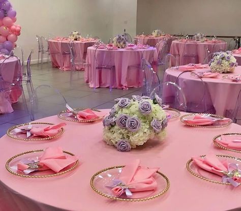 Pink Purple And White Party Decor, Pink And Purple Table Setting, Purple And Pink Table Setting, Pink And Lavender Table Setting, Lavender And Silver Table Setting, Lavender Foam, Pink Tablecloths, Pink And Purple Butterfly Centerpieces, Classic Place