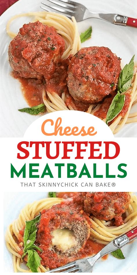 Tender, flavorful meatballs filled with gooey mozzarella topped with marinara and baked! A family-friendly entree! Cheese Filled Meatballs, Flavorful Meatballs, Stuffed Meatballs, Mozzarella Stuffed Meatballs, Cheese Stuffed Meatballs, Chicke Recipes, Easy Meat Recipes, Italian Recipes Easy, Best Casseroles