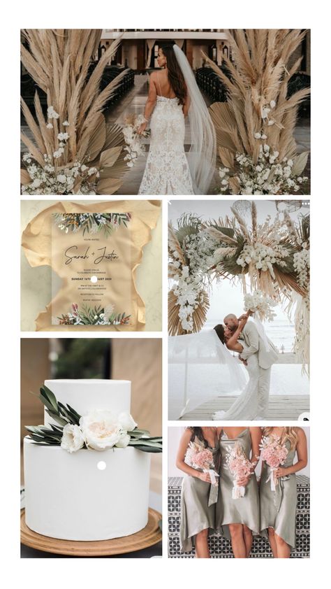 Bohemian Sage Green Wedding, Sage Green And Blush Boho Wedding, Beach Wedding Pampas, White Green Pampas Wedding, Boho Sage Wedding, Sage Green Boho Wedding Decor, Sage Green Pampas Wedding, Sage And Pampas Wedding, Green Wedding Theme Beach