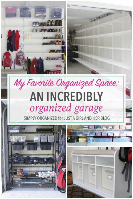 My Organized Garage - Featured on Just A Girl & Her Blog! Abby Lawson, Organized Garage, Garage Organization Tips, Overhead Garage Storage, Building A Garage, Garage Storage Shelves, Shed Organization, Garage Storage Solutions, Garage Organize