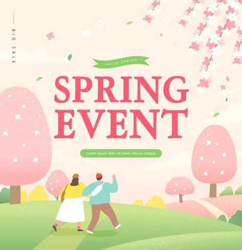 Spring Graphic Design, Korean Translation, Illustration Korean, Banner Flower, Flower Vector Illustration, Flower Banner, Spring Banner, Sale Template, Illustration Styles