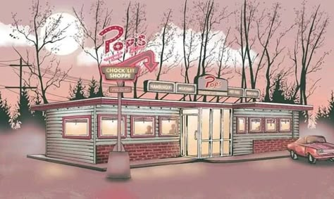 Retro Diner Drawing, Pops Diner, Diner Decor, Wallpaper Notebook, Sims 4 House Plans, Sims Building, Retro Diner, Retro Sign, Sims 4 Houses