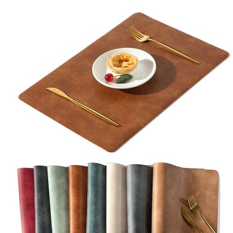 PRICES MAY VARY. Material & Size: Cowhide Pattern PU Leather, Thickeness 0.08 inch/ 0.2 cm, Effectively Protects Your Table., Waterproof & Stain-Proof & Heat-Resistant , 17″× 11.8″(43CM × 30CM). Double-Sided Disign: The Rectangle Placemats Adopts Double-Sided Thickened Design of Washed Cowhide Texture, Both Sides can Used. Available in Seven colors, Great for Busness Party, Holiday Gatherings, Family Dinner. Easy Care: If stains stuck on the placemats, simply wipe or rinse clean and wipe dry. (N