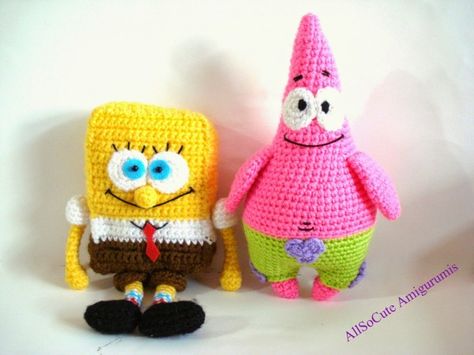 Crocheted Stuffed Animals, Crocheted Toys, Confection Au Crochet, Crochet Geek, Pola Amigurumi, Nyan Cat, Patrick Star, Sponge Bob, Haken Baby