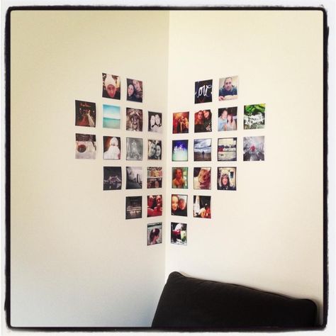 Idea for photo arrangement.  Just get your Instagram photos printed on photobox.com and arrange how ever you like. How To Arrange Polaroids On Wall, Polaroid Walls, Photobox Ideas, Idea For Photo, Photowall Ideas, Photo Arrangement, Hiasan Bilik Tidur, Polaroid Wall, Creation Photo