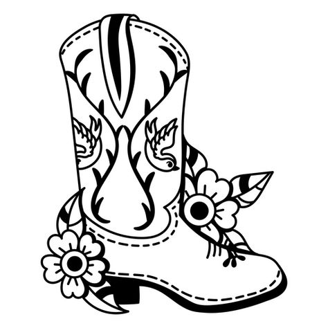 Traditional Tattoo Cowboy Boots, American Traditional Cowboy Boot Tattoo, Western Flash, Boots Tattoo, Cowboy Boots Drawing, Cowboy Boots Aesthetic, Floral Cowboy Boots, Country Tattoo, Western Drawings