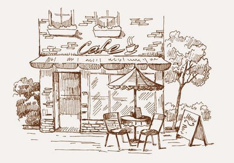 Coffee Shop Drawing Sketch, Coffee Shop Drawing, Drawing Sketch Ideas, Shop Drawing, Pen Art Work, Building Drawing, Pen Art Drawings, Architecture Drawing Art, Cottage Art