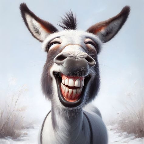 Cheerful donkey smiling. Generative AI stock photos Donkey Art, Donkey Funny, Monkeys Funny, Diy Canvas Art Painting, Diy Canvas, Diy Canvas Art, Canvas Art Painting, Cute Funny Animals, Cartoon Animals