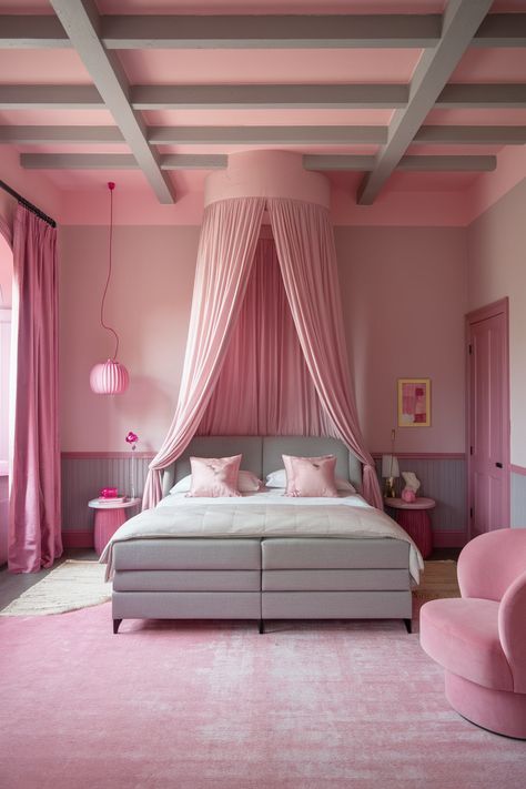 Pink and grey bedrooms blend soft femininity with modern sophistication. These chic spaces combine blush tones and charcoal hues for a balanced ambiance. Incorporate grey and pink decor, bedding, and accessories to create a tranquil retreat. From pale pink walls to dark grey accents, this color scheme offers versatile options for stylish bedroom designs that are both soothing and elegant. Grey And Pink Decor, Pink And Grey Bedroom Ideas, Couples Bedroom Decor Ideas, Pink And Grey Bedroom, Grey Bedrooms, Bedroom Furniture Inspiration, Black And Grey Bedroom, Gray Upholstered Headboard, Grey Bedroom Ideas