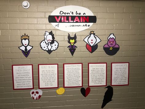 Don’t Be A Villain of a Roommate Hall Ideas, Ra Ideas, Disney Villain, Floor Ideas, Disney Theme, Disney Villains, How To Apply, Disney