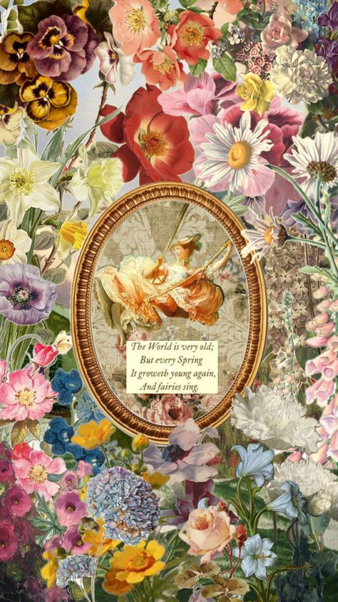 #flowers #floral #vintage #quotes #spring #aesthetic #wallpaper Spring Theme Aesthetic, Juliet Core Aesthetic, Spring Vintage Wallpaper, Spring Is Here Quotes, Spring Fairy Aesthetic, Spring Phone Wallpaper Aesthetic, Spring Widgets Aesthetic, Spring Wallpaper Aesthetic Vintage, Spring Lockscreen Aesthetic