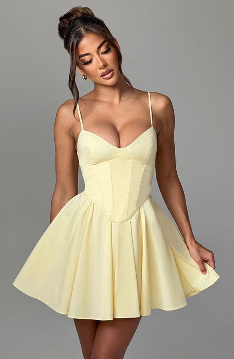 Analeigh Mini Dress - Lemon Corset Back Hoco Dress, Full Sleeve Mini Dress, Spring Mini Dress With Sweetheart Neckline And Lined Bodice, Spring Ruched Mini Corset Dress, Summer A-line Lined Corset Dress, Fitted Floral Sundress With Sweetheart Neckline, Date Night Ruched Bodice Mini Corset Dress, Date Night Corset Mini Dress With Ruched Bodice, Mini Corset Dress With Ruched Bodice For Date Night