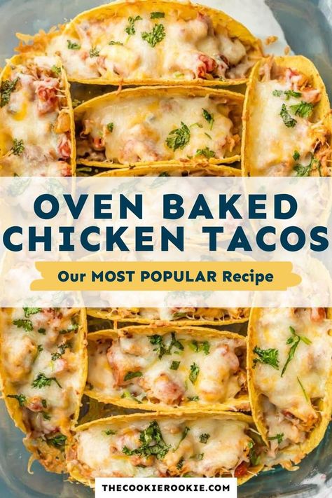 Chicken Tacos are the perfect EASY weeknight dinner. OVEN BAKED chicken tacos have lots of flavor and none of the stress. Best tacos ever! Best Chicken Taco Recipe, Oven Baked Chicken Tacos, Chicken Tacos Recipe Easy, The Best Baked Chicken, Oven Baked Tacos, Baked Tacos, Best Baked Chicken, Tacos Chicken, Spicy Baked Chicken