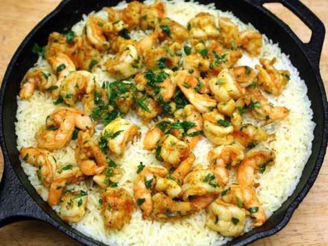 Madhur Jaffrey's Shrimp Biryani Madhur Jaffrey Recipes, Shrimp Biryani, Madhur Jaffrey, Homemade Chicken Stock, Biryani Recipe, Serious Eats, Indian Dishes, Seafood Dishes, Biryani