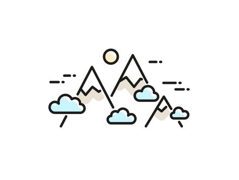 Mountains flat line peaks outline sky cloud sun mountain vector linear icon illustration Mountain Doodles, Mountain Vector, Mountain Drawing, Seni 2d, 카드 디자인, Small Drawings, Easy Doodle Art, Easy Doodles Drawings, Mountain Dew