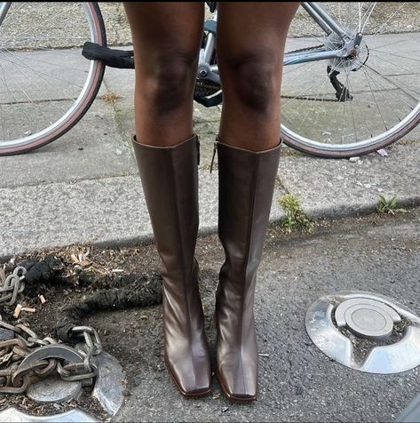 Knee High Brown Boots, Square Boots, Which Shoes, Instagram Square, Brown Knee High Boots, Boots Square Toe, Square Toe Boots, Shoe Inspo, Aesthetic Shoes