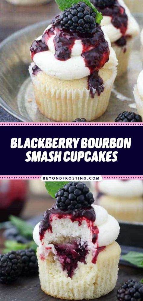 Boozy Cake Flavors, Peach Bourbon Cupcakes, Whiskey Infused Cupcakes, Blackberry Cobbler Cupcake, Whiskey Cupcake Recipes, Brownie Recipes With Alcohol, Vanilla Bourbon Cupcakes, Bourbon Cupcakes Easy, Chocolate Bourbon Cupcakes