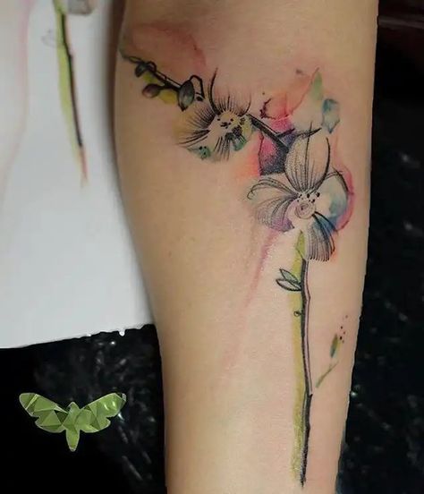 Orchid Flower Tattoo, Watercolor Orchid Tattoo, Orchid Tattoos, Nana Tattoo, Orchid Flower Tattoos, Watercolor Orchid, Lace Tattoo Design, Polka Tattoo, Tattoo Watercolor