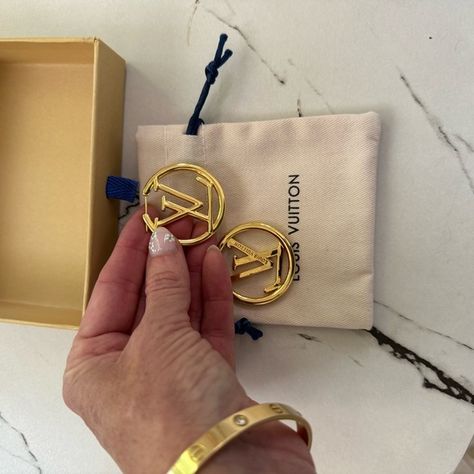 Louis Vuitton Gold Plated Hoop Earrings Louis Vuitton Accessories, Shop Earrings, Too Much, Dust Bag, Gold Plate, Louis Vuitton, Hoop Earrings, Plating, Pastel