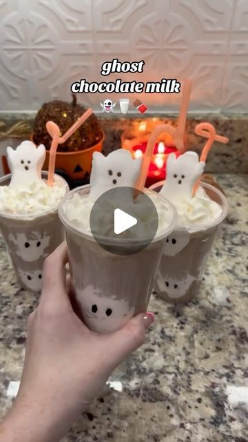 kinsey🤍 on Instagram: "ghost chocolate milk �👻🍫🥛

#happyhalloween #halloween #halloweenpartyideas #halloweenparty #ghost #ghostdrink #drinkrecipes #drinkideas #spookyseason #spooky #spookyseason #spookyscaryskeletons #kidfriendly #chocolatemilk" Ghost Chocolate, Halloween Deserts, Halloween Chocolate, Halloween Desserts, Spooky Scary, Drink Milk, Chocolate Milk, Kid Friendly, Happy Halloween