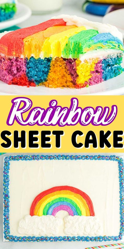 Rainbow Sheet Cake Birthday, Rainbow Sheet Cake, Fluffy Buttercream, Boxed Cake Mixes Recipes, Special Birthday Cakes, Birthday Sheet Cakes, Sheet Cake Recipes, Sheet Cake Pan, Sheet Cakes