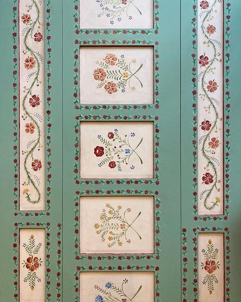 Tiny Attic Room, Painted Bedroom Doors, Tess Newall, A Beautiful House, Painted Wardrobe, Folk Decor, Modern Folk Art, Attic Room, Cabin Bed