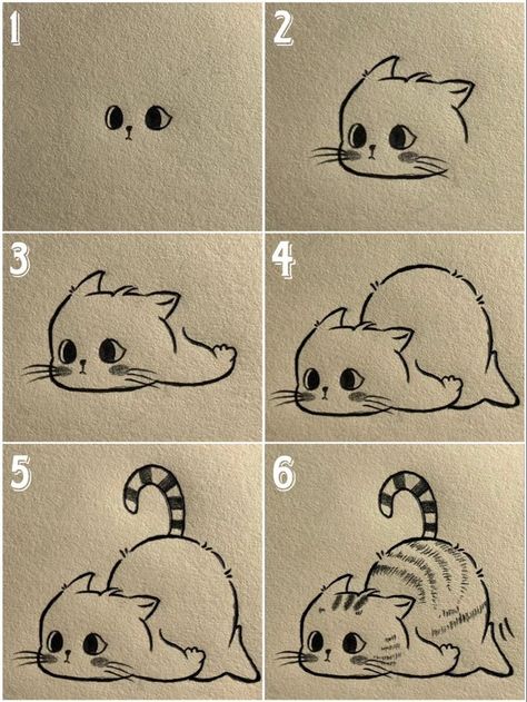 Cat Drawing Tutorial, Drawing Instructions, Cute Easy Doodles, Cute Cat Drawing, 강아지 그림, Easy Doodles, Drawing Faces, Easy Doodle Art, Easy Doodles Drawings