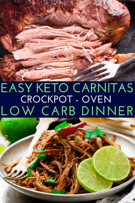 Low Carb Carnitas, Keto Carnitas, Crockpot Carnitas Recipes, Low Carb Pulled Pork, Pulled Pork Recipe Slow Cooker, Keto Dinner Recipe, Cena Keto, Easy Keto Dinner, Keto Crockpot