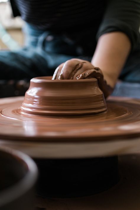 Pottery Wheel Photography, Throwing Clay Aesthetic, Throwing On The Wheel, Pottery Asthetic, Pottery Photoshoot, Throwing Pottery, Pottery Throwing, The Potter's Hand, Throwing Clay