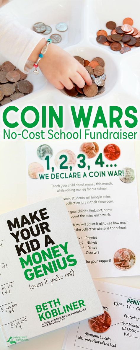 You don't have to be a financial expert to make your kid a MoneyGenius! Grab your School Fundraiser bundle to launch your own Coin War, inspired by the preschool lessons recommended by Make Your Kid a Money Genius (Even If You're Not). This awesome parenting guide from @bethkobliner will give you tools and guidance to begin teaching children as young as preschoolers about money, savings, hard work and how to make good financial decisions. AD Coin Wars Fundraiser School Fundraisers, Pto Fundraisers, Ways To Raise Money, Easy Fundraising, Diy Study Table, Creative Fundraising, Charity Work Ideas, Pta Fundraising, Fun Fundraisers