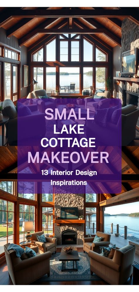 small lake cottage interior design Lake Lodge Interior, Small Lake House Renovation, Small Lake House Living Room, Lake House Interior Ideas, Lake Decorating Ideas Lakeside Cottage, Lake Cabin Ideas, Cabin Cottage Interior, Cabins And Cottages Interior, Small Lake Cabin Interiors