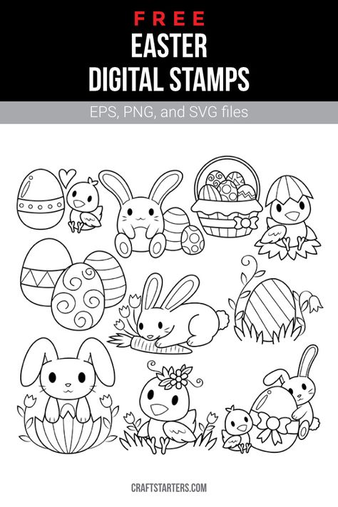 Digi Stamps Free Printables, Spring Clipart Black And White, Easter Clipart Black And White, Rabbit Clipart Black And White, Easter Mandala Coloring Pages, Digi Stamps Free, Digital Stamps Free, Stamp Drawing, Saturated Canary Digi Stamps