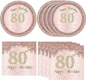 60th Birthday Decor, Large Fonts, 1964 Birthday, Birthday Decorations For Women, Birthday Plates, Gold Birthday Party Decorations, Napkin Rose, 70th Birthday Decorations, Rose Gold Birthday