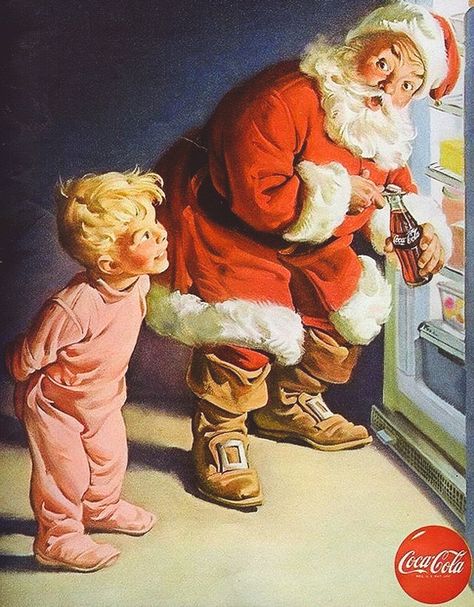 Catching Santa raiding the refrigerator in search for a Coke, December 1959 Life Magazine (Haddon Sundblom, artist) Christmas Adverts, Coca Cola Santa, Vintage Christmas Photos, Coca Cola Christmas, Saint Nick, Vintage Christmas Images, Vintage Coca Cola, Christmas Ad, Old Christmas