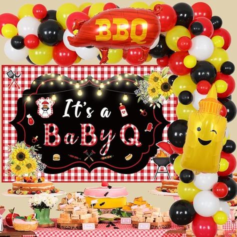 Amazon.com: BBQ Baby Shower Decorations for Boy Girl - It’s A BabyQ Backdrop, Baby Q Balloon Arch Kit with Sauce Bottle BBQ Pig Foil Balloons, Barbecue Themed Gender Reveal Picnic Party Supplies : Toys & Games Baby Shower Bbq Decorations, Bbq Balloon Arch, Gender Reveal Picnic, Bbq Baby Shower Decorations, Barbecue Baby Shower, Bbq Decorations, Themed Gender Reveal, Bbq Baby Shower, Bbq Theme