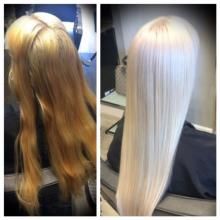 Learn HOW TO take a client with uneven golden hair to an icy blonde. Cassandra McGlaughlin (@cassandraplatinum) gives the details. Paul Mitchell Toner Formulas Blonde, Icy Blonde Hair Formula, Uneven Bleached Hair, Diy Bleach Hair, Diy Hair Toner, Ice Blonde Hair, Hair Paste, Yellow Blonde, Color Formulas