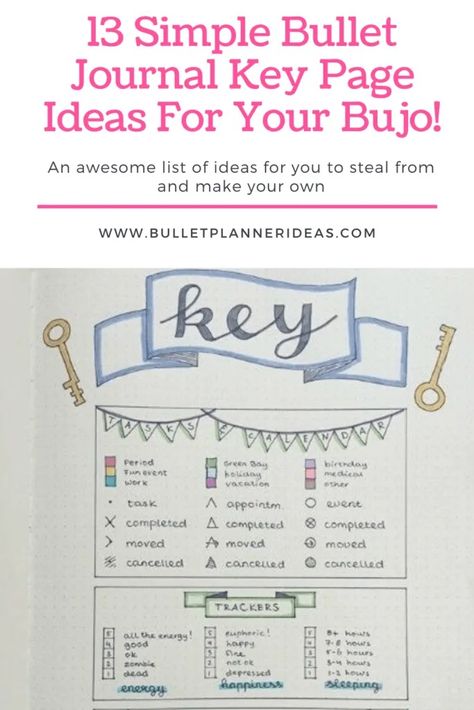 13 Simple Bullet Journal Key Page Ideas For Your Bujo! - Bullet Planner Ideas Journal Key Page, Bullet Planner Ideas, Bullet Journal Key Page, Bujo Key, Journal Headers, Simple Bullet Journal, Journal Hacks, Mental Block, Journal Key