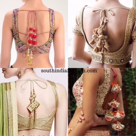 blouses with tie backs3 600x600 photo Front Dori Blouse Designs, Dori For Blouses, Back Tie Knot Saree Blouse, Back Dori Blouse, Cotton Blouse With Back Tassel Tie-up, Saree Jacket Designs, Fancy Tie, Saree Jackets, Backless Blouse Designs